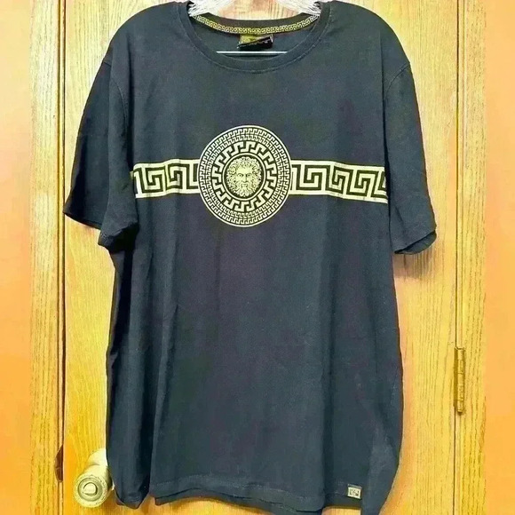 Level Ten Men's Greek Pattern Knit T- Shirt Black Gold XL - Picture 1 of 7
